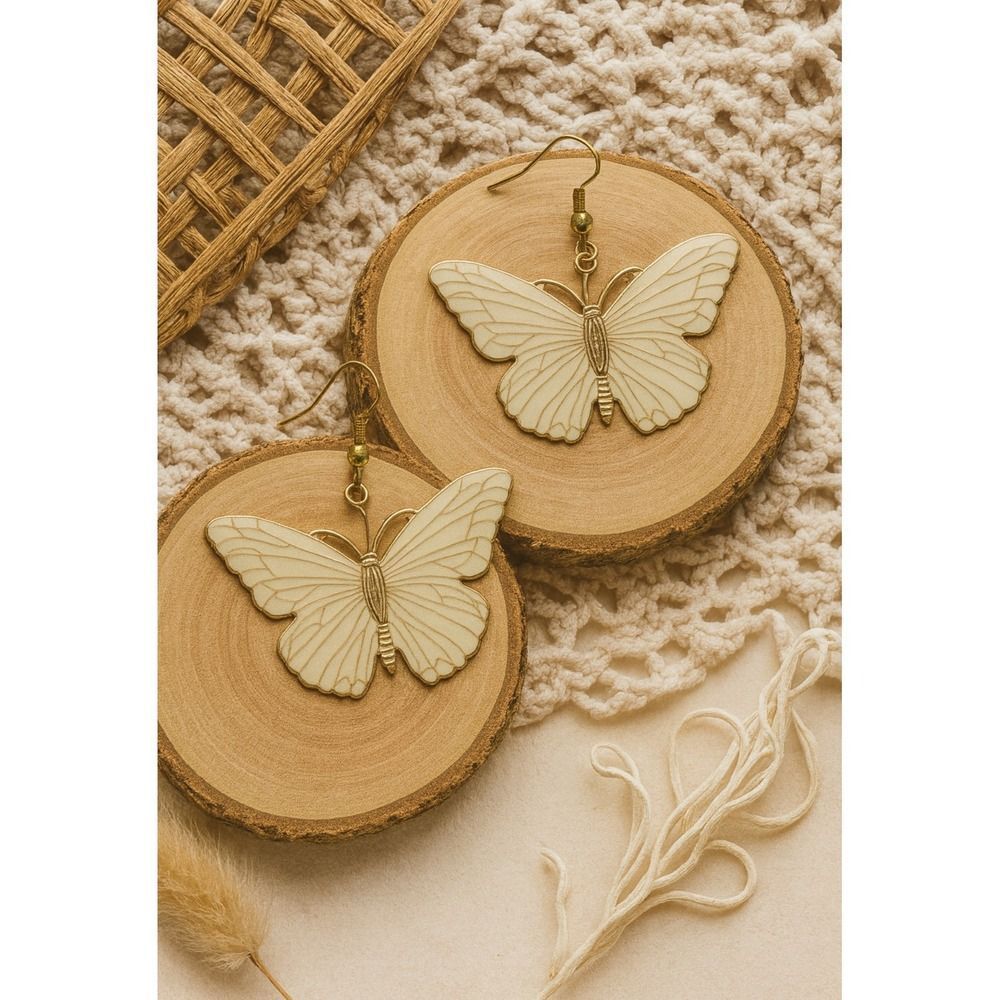 Y2K Vintage Womens White Silver Butterfly Dangle Earrings Feminine Whimsical 90s